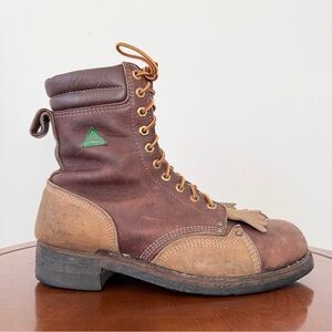 Vintage Workpro Brown Leather Logger-style CSA Steel Toe Work Boots | US 9.5